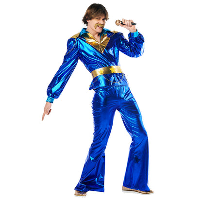 Costume Disco années 70 bleu métallisé - Déguisement adulte XXL