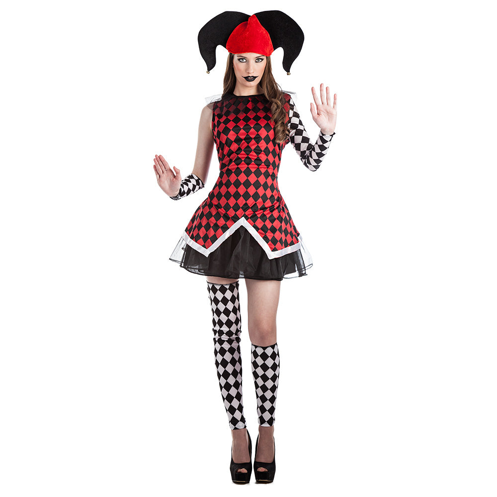 Déguisement Arlequin Femme - Costume Carnaval Rouge et Noir