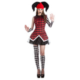 Déguisement Arlequine Noir Rouge Femme - Costume de Fête