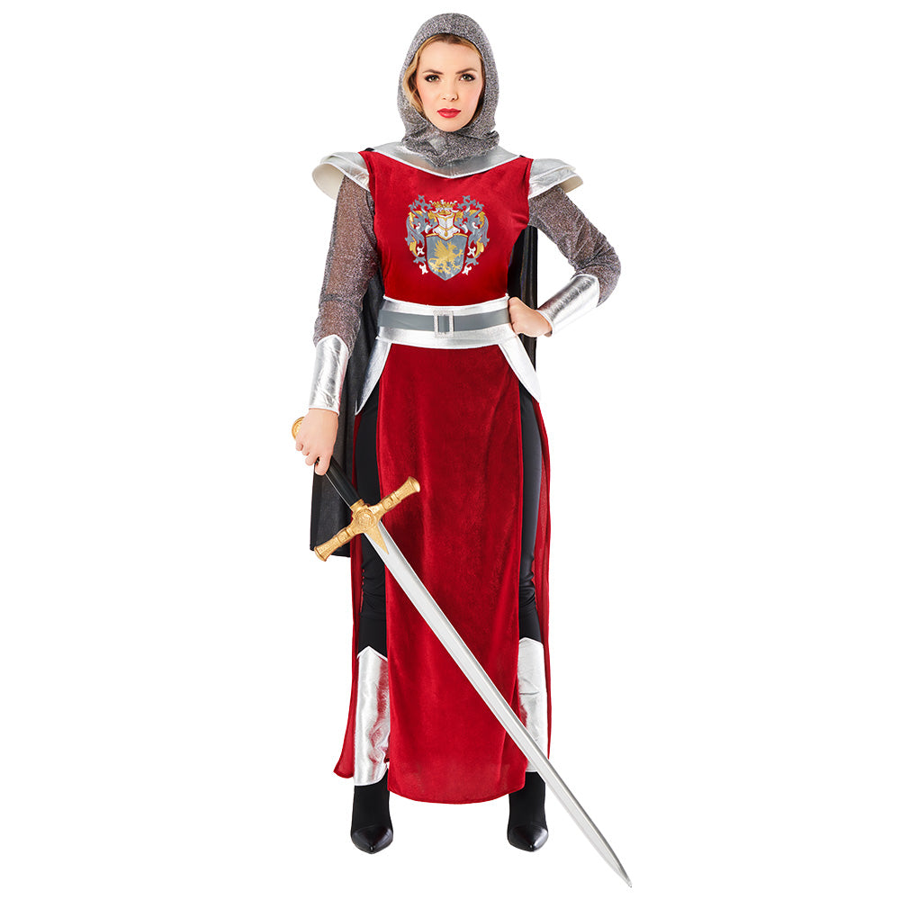 Déguisement Guerrière Médiévale - Robe Rouge et Armure Chevalier