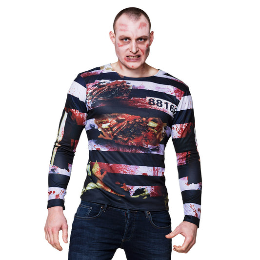 T-shirt Zombie Sanglant Rayé - Déguisement Halloween Adulte
