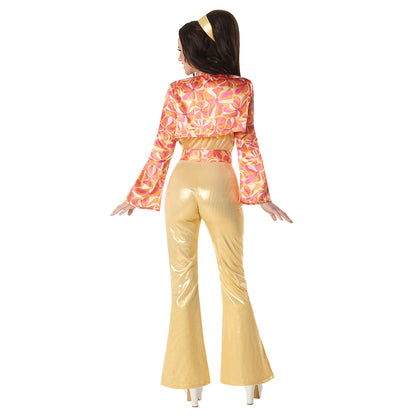 Costume Disco années 70 doré avec veste paillettes multicolore