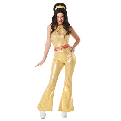 Déguisement Disco Années 70 Femme - Combinaison Paillette Dorée
