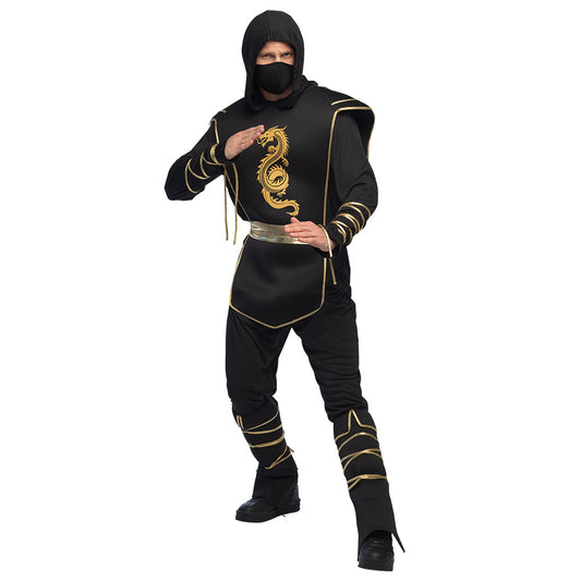 Costume Ninja Noir et Or avec Dragon - Déguisement Adulte