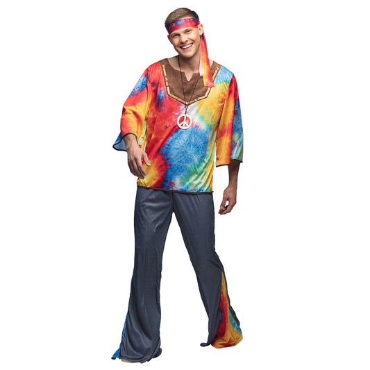Déguisement Hippie Tie-Dye Années 70 avec Bandana et Pendentif Paix