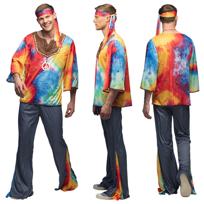 Déguisement Hippie Tie Dye Adulte avec Bandeau Arc-en-Ciel