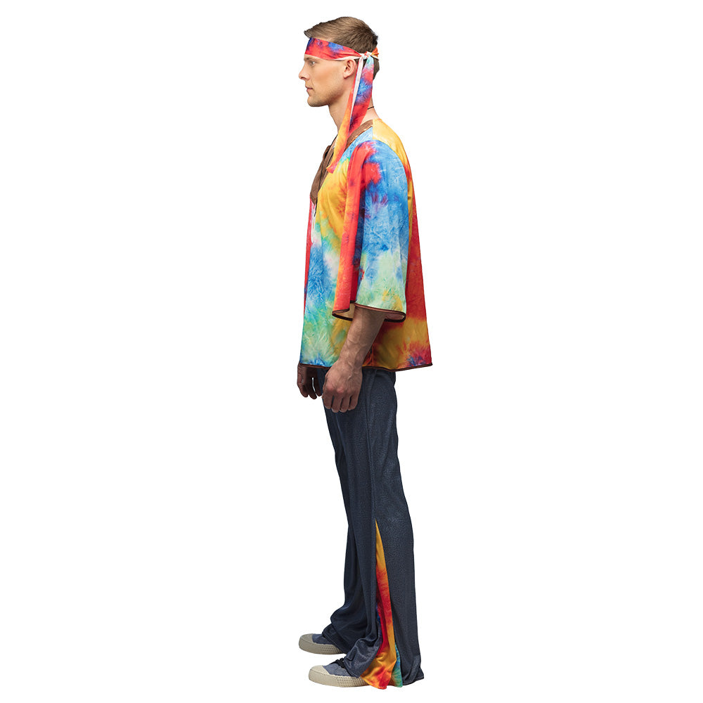 Déguisement Hippie Tie Dye Adulte avec Bandeau Arc-en-Ciel