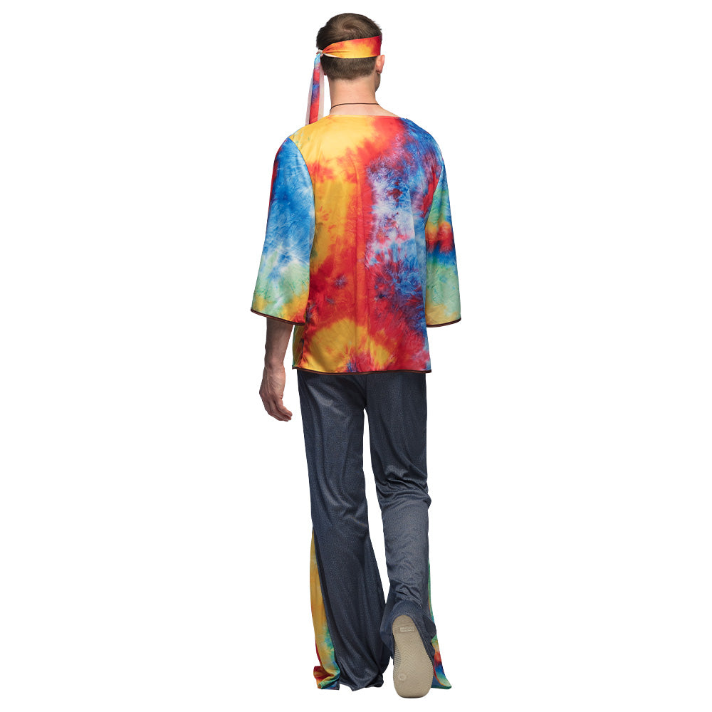 Déguisement Hippie Tie Dye Adulte avec Bandeau Arc-en-Ciel