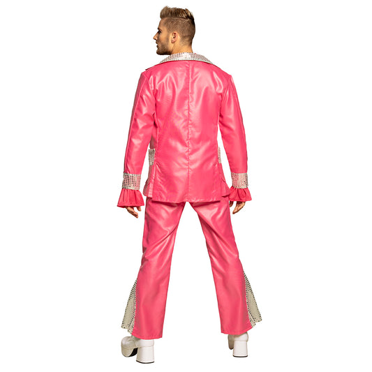 Costume Disco Années 70 Rose Fluo - Déguisement Homme Paillettes