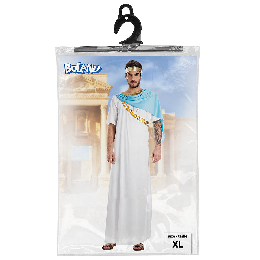Déguisement Grec Antique Homme - Toga Blanche et Cape Bleue