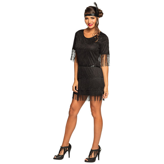 Robe Années 20 Frangée Noire Cabaret Chic