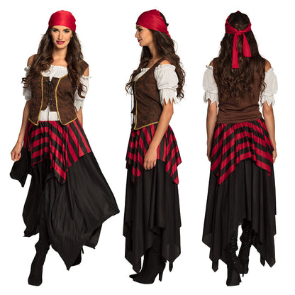 Déguisement Pirate Femme Authentique - Robe et Bandana Rouge