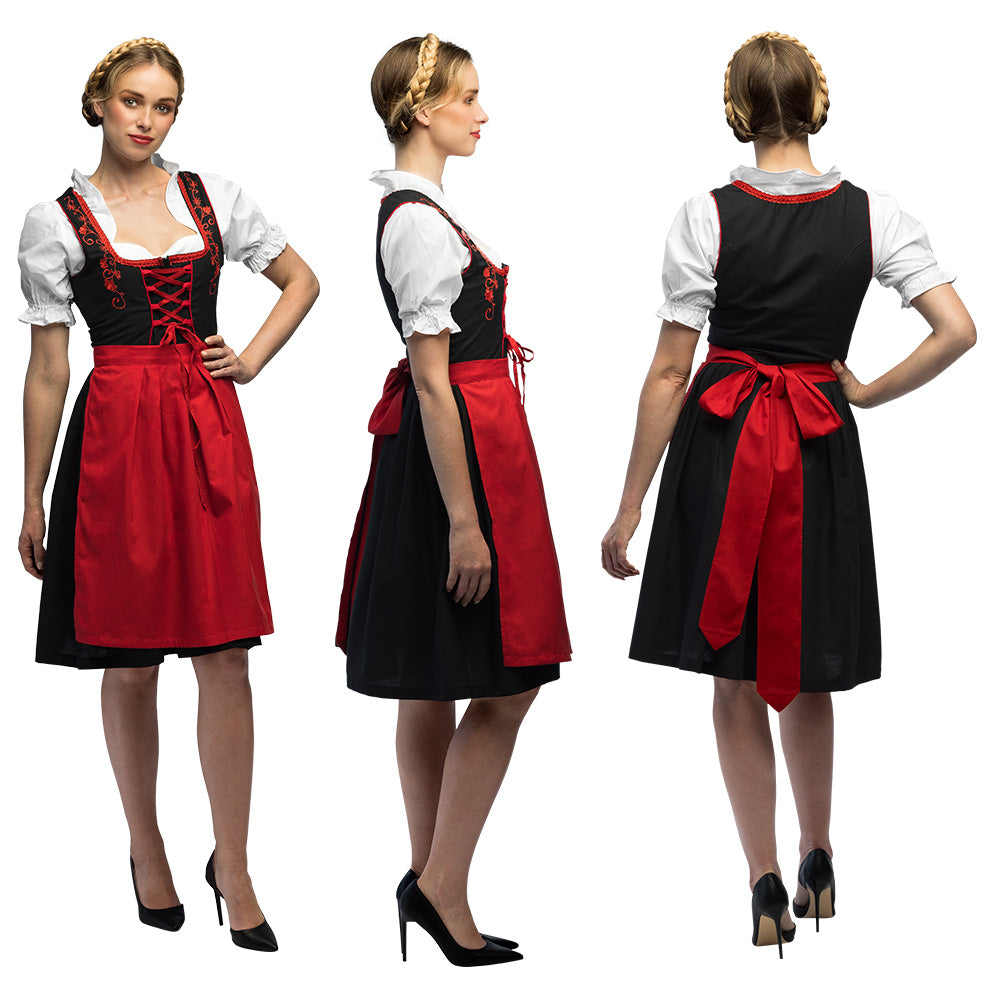 Robe Bavaroise Noire et Rouge - Déguisement Oktoberfest Femme