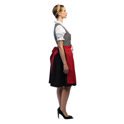 Dirndl Traditionnel Noir et Rouge - Déguisement Bavarois Femme
