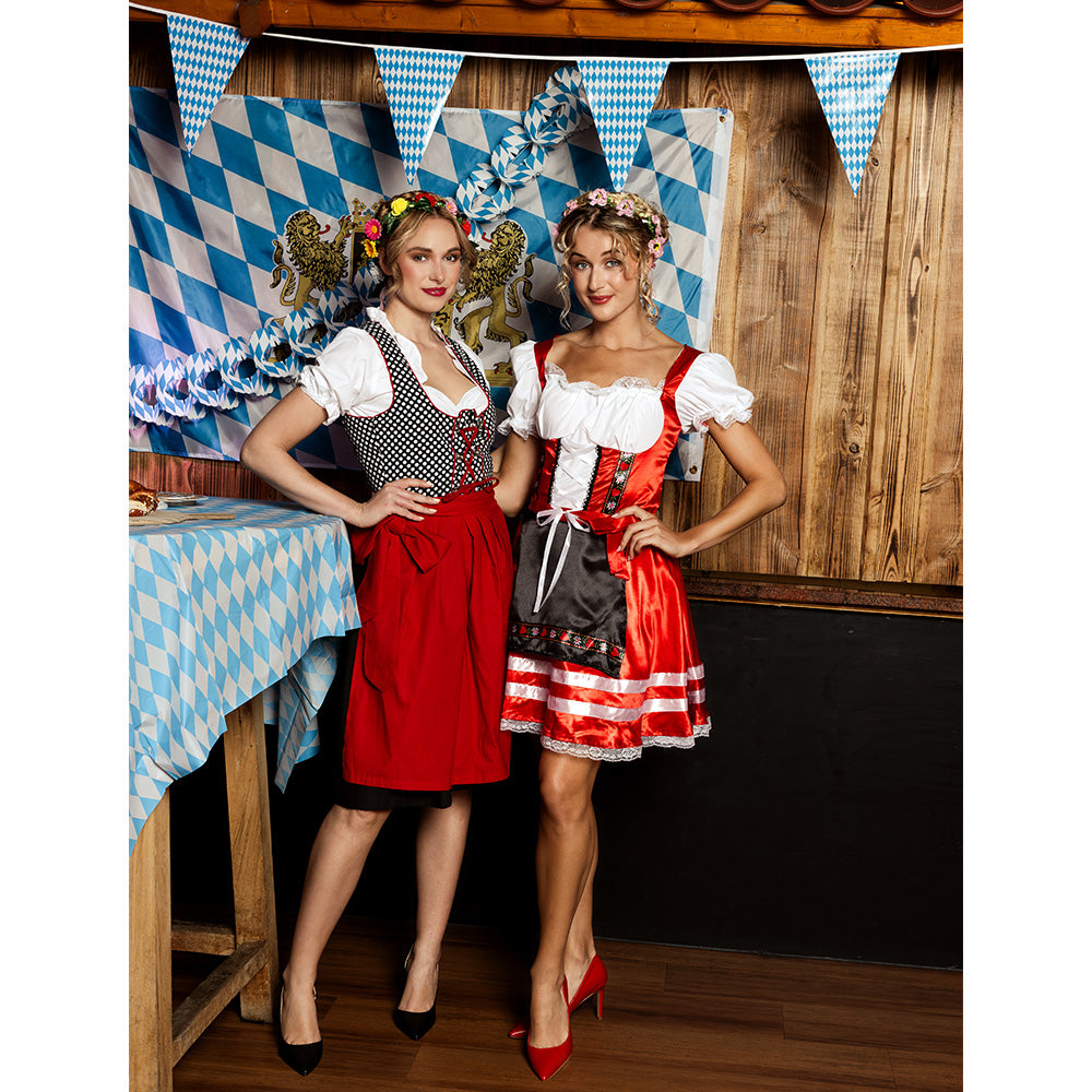 Dirndl Traditionnel Noir et Rouge - Déguisement Bavarois Femme