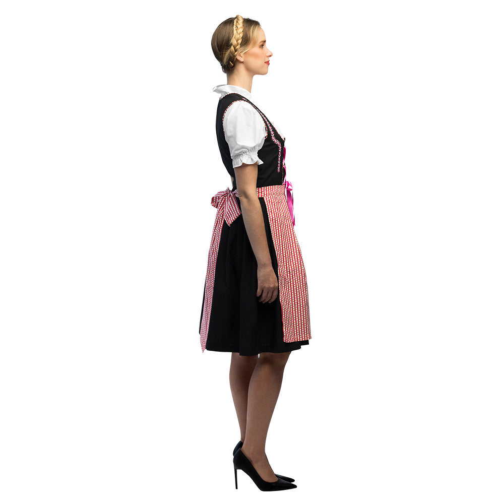 Dirndl Bavarois Rose et Noir - Costume Traditionnel Femme