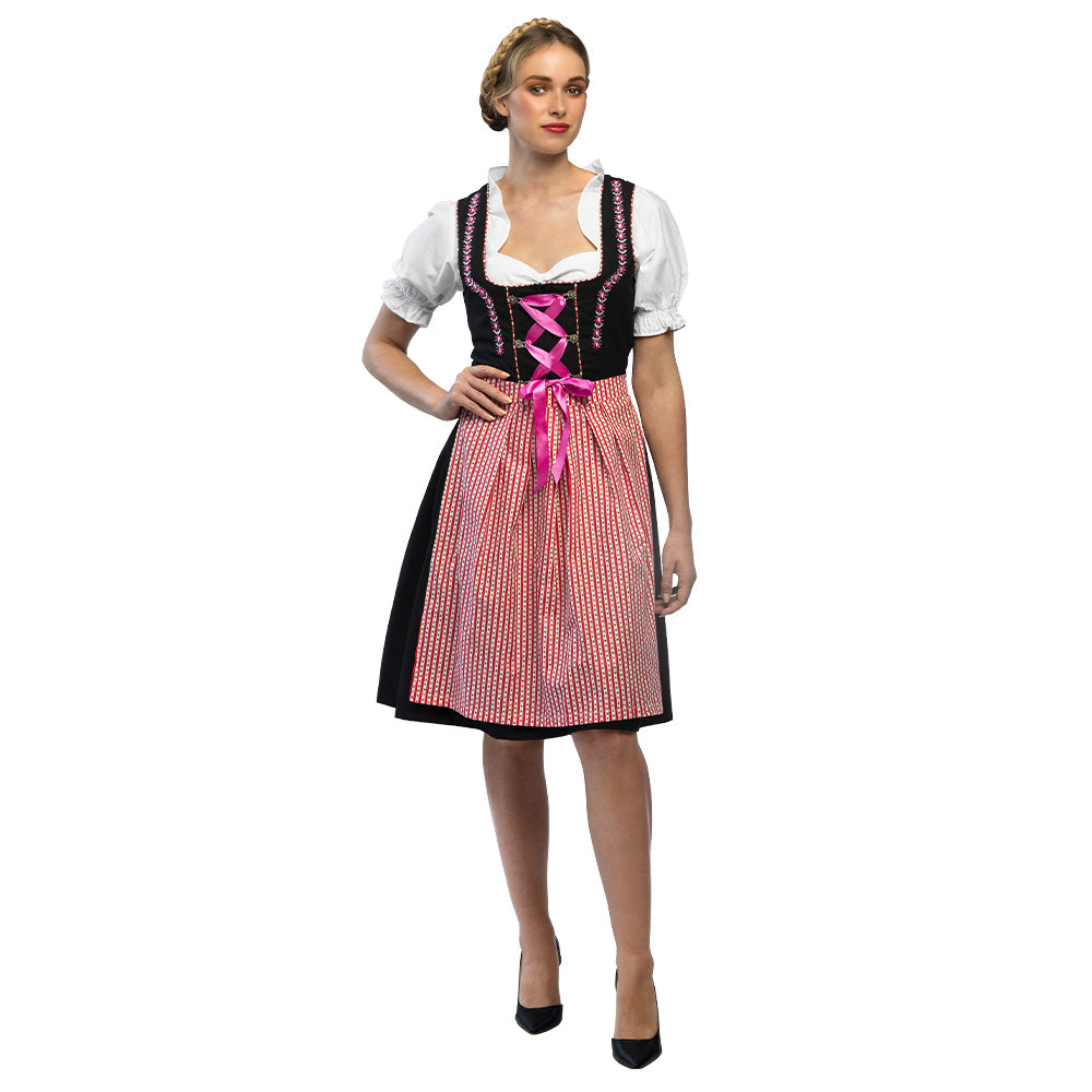 Robe Dirndl Traditionnelle Rose et Noir - Costume Bavarois