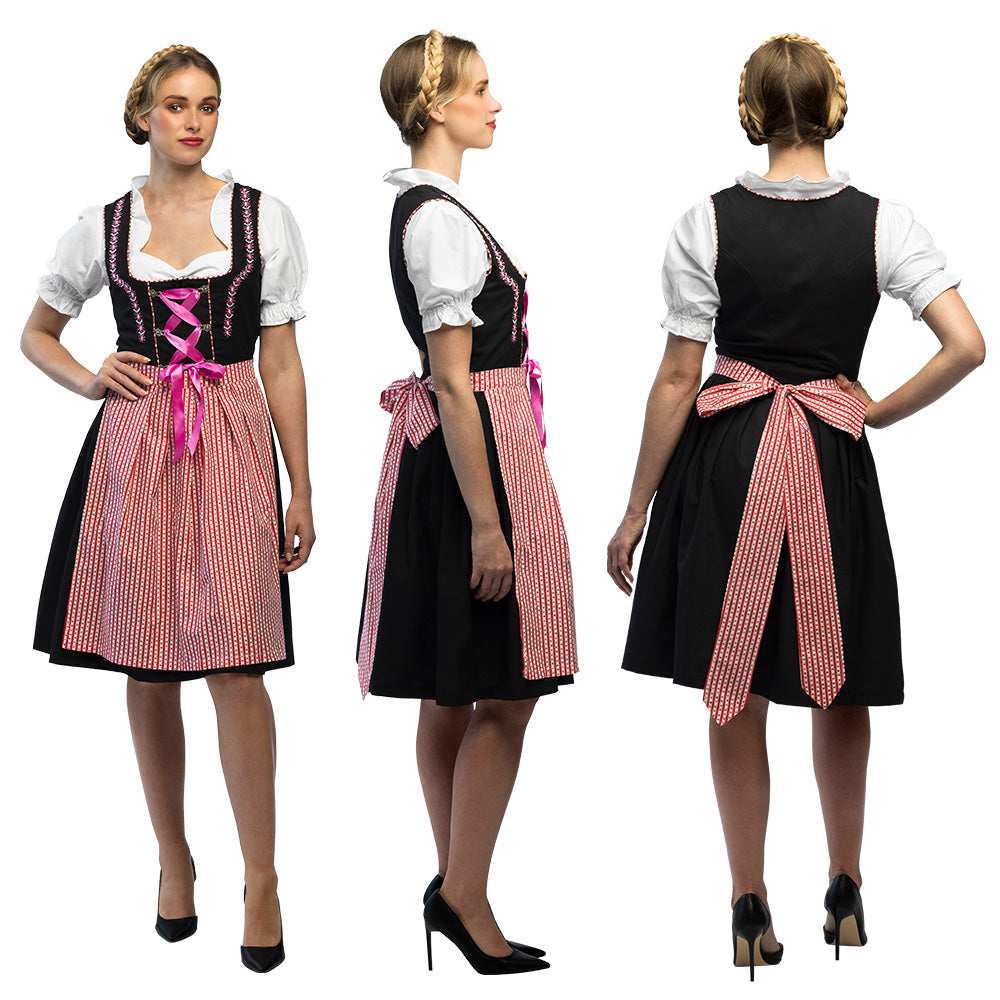 Robe Dirndl Traditionnelle Rose et Noir - Costume Bavarois