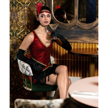 Déguisement Années 20 Flapper Paillettes Rouge et Noir