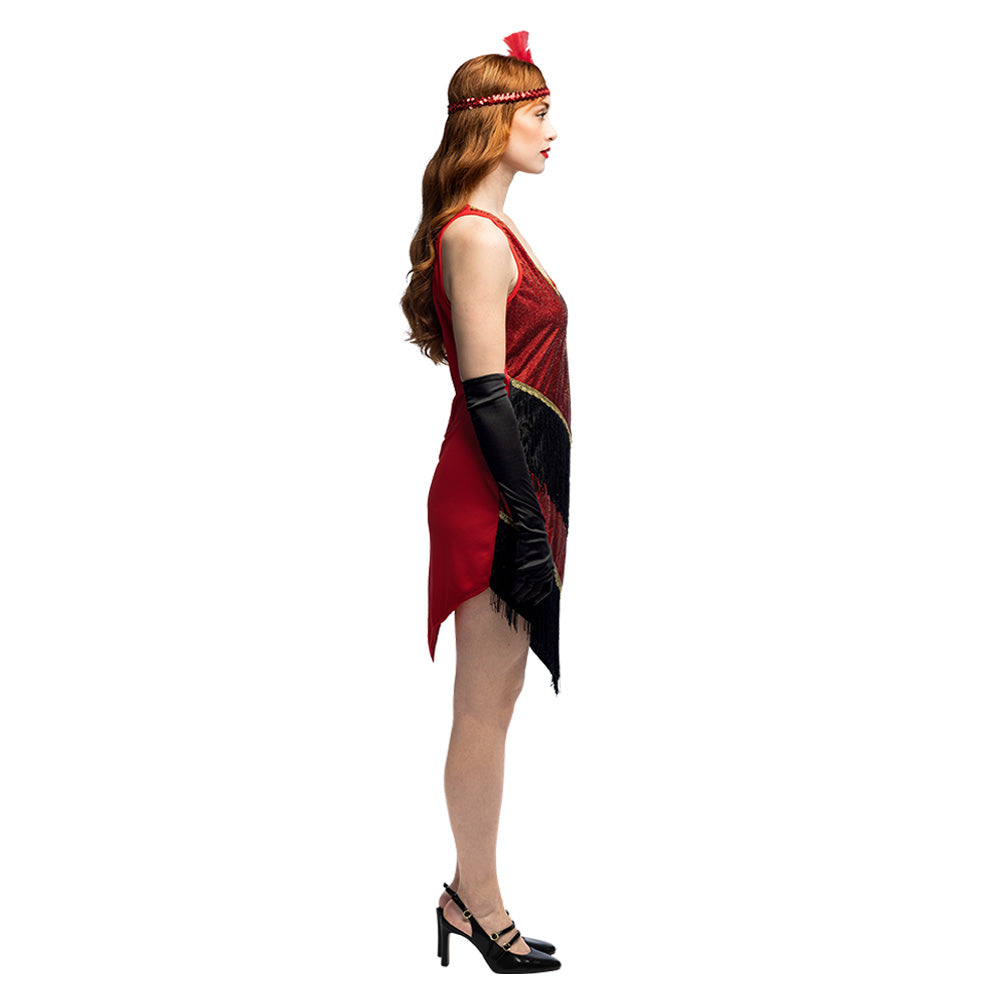 Costume Années 20 Flapper Femme - Robe Frangée Gatsby Rouge