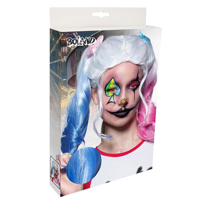 Perruque Harley Quinn Blanc Rose Bleu - Pigtails Ondulée