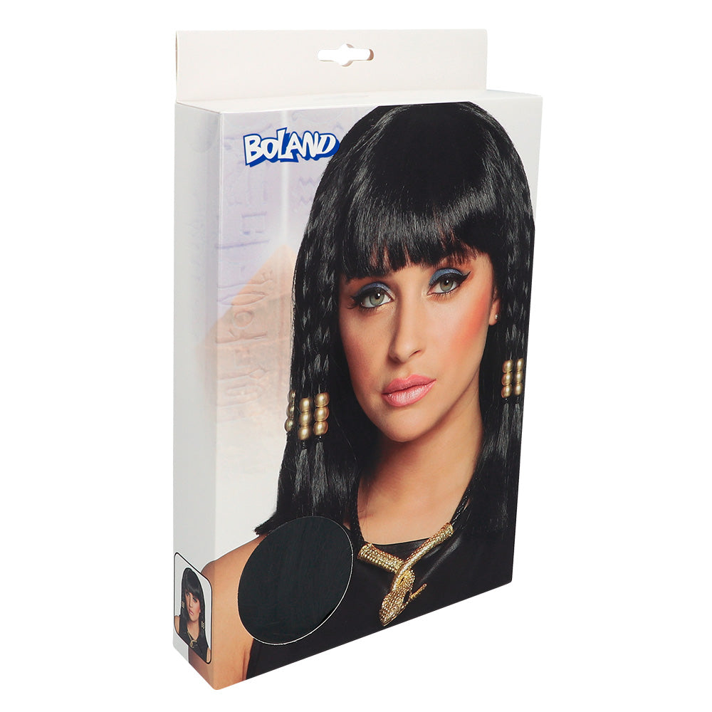 Perruque Égyptienne Cléopâtre Noire avec Tresses Dorées