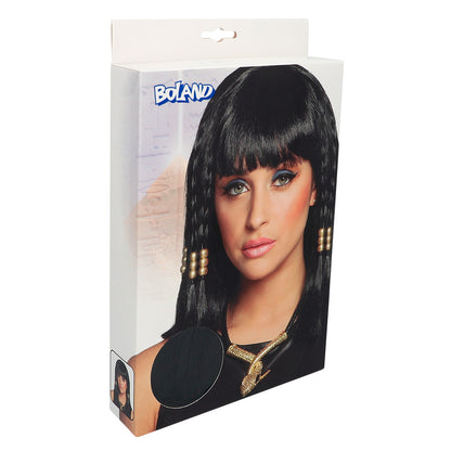 Perruque Égyptienne Cléopâtre Noire avec Tresses Dorées