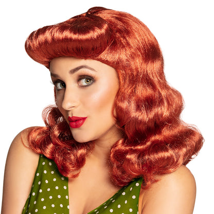 Perruque Pin-up Années 50 Ondulée Rouge Cuivré Vintage