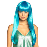 Perruque Longue Bleu Turquoise avec Frange - Déguisement