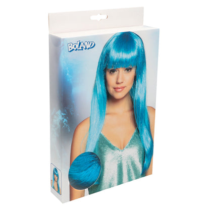Perruque Longue Bleu Turquoise avec Frange - Déguisement