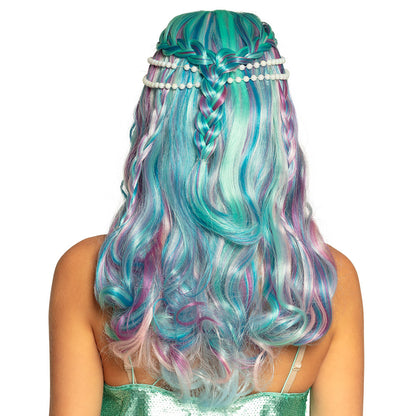 Perruque Sirène Multicolore + Perles - Déguisement Fantastique