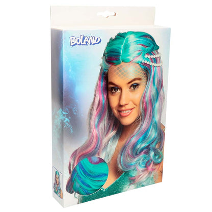 Perruque Sirène Multicolore + Perles - Déguisement Fantastique