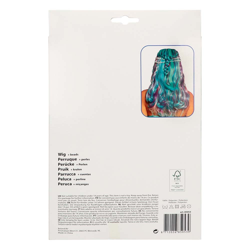 Perruque Sirène Multicolore + Perles - Déguisement Fantastique