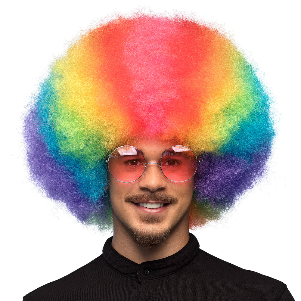Perruque Afro Arc-en-ciel Multicolore Géante - Déguisement Années 70