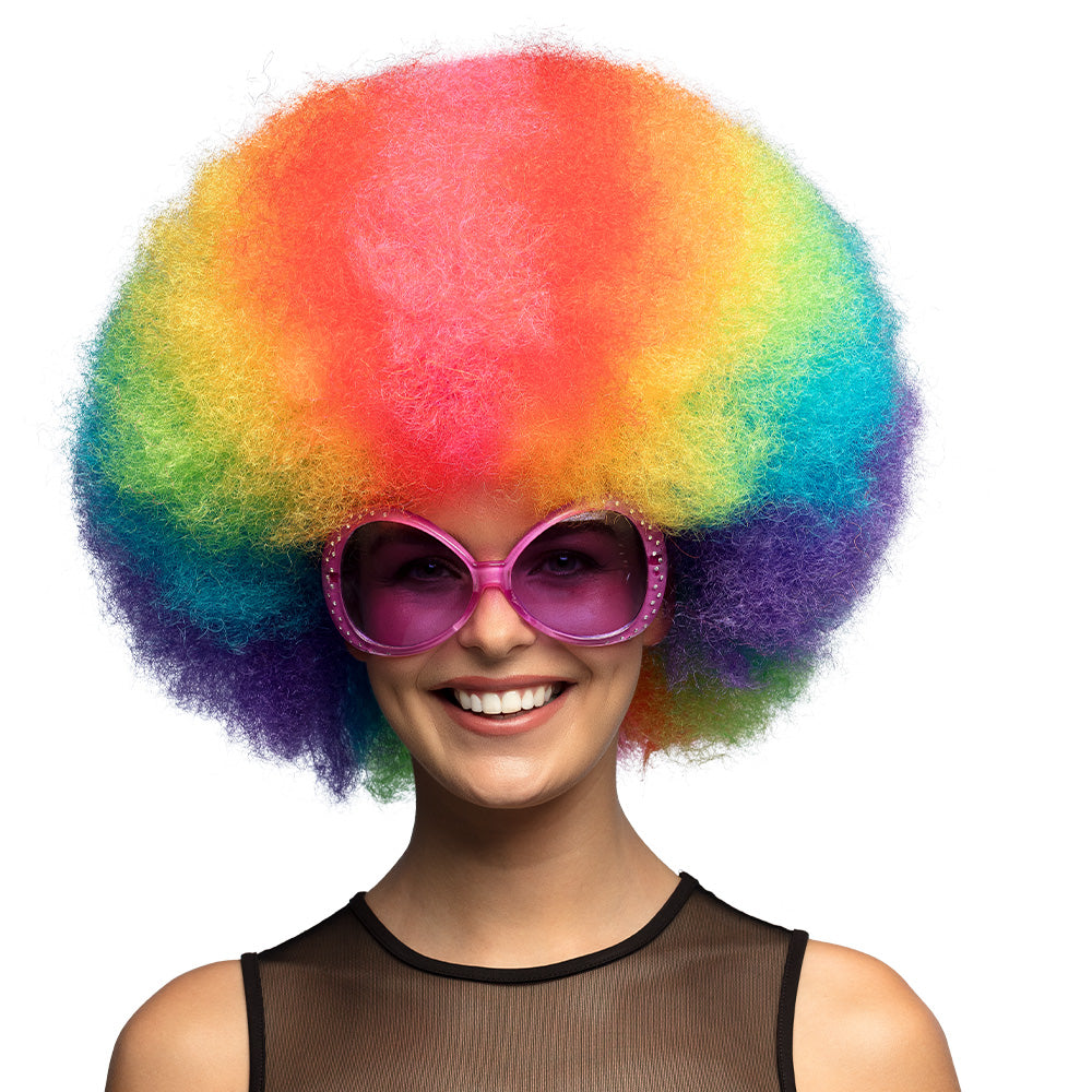 Perruque Afro Arc-en-ciel Multicolore Géante - Déguisement Années 70