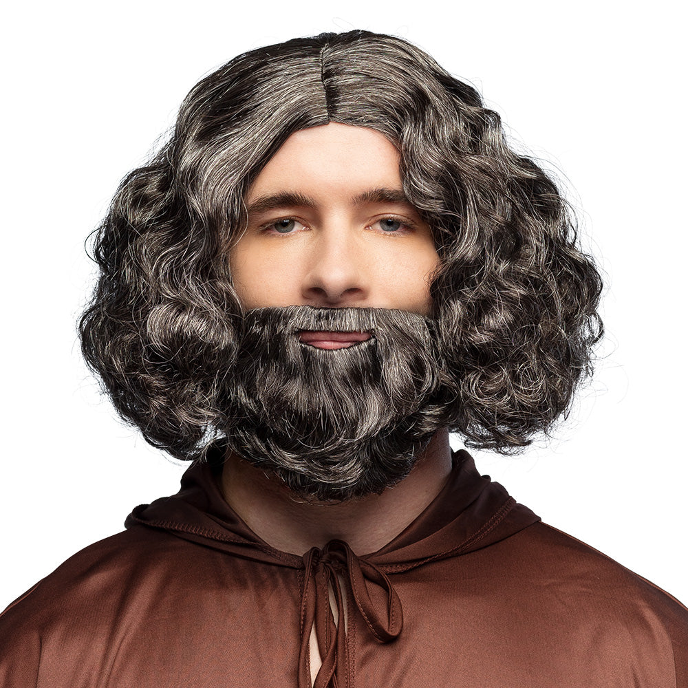 Perruque et Barbe Noire Longue - Déguisement Médiéval Adulte
