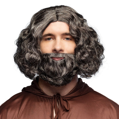 Perruque et Barbe Noire Longue - Déguisement Médiéval Adulte