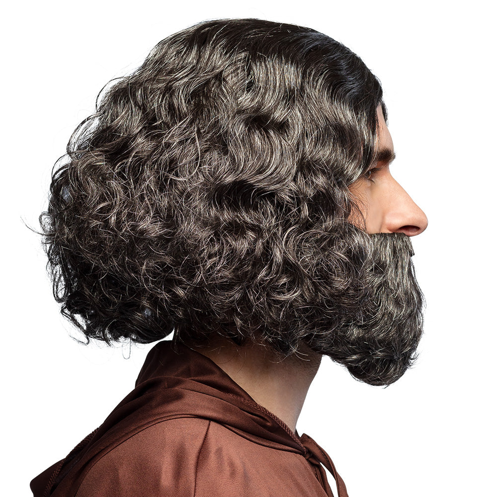 Perruque et Barbe Noire Longue - Déguisement Médiéval Adulte