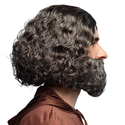 Perruque et Barbe Noire Longue - Déguisement Médiéval Adulte