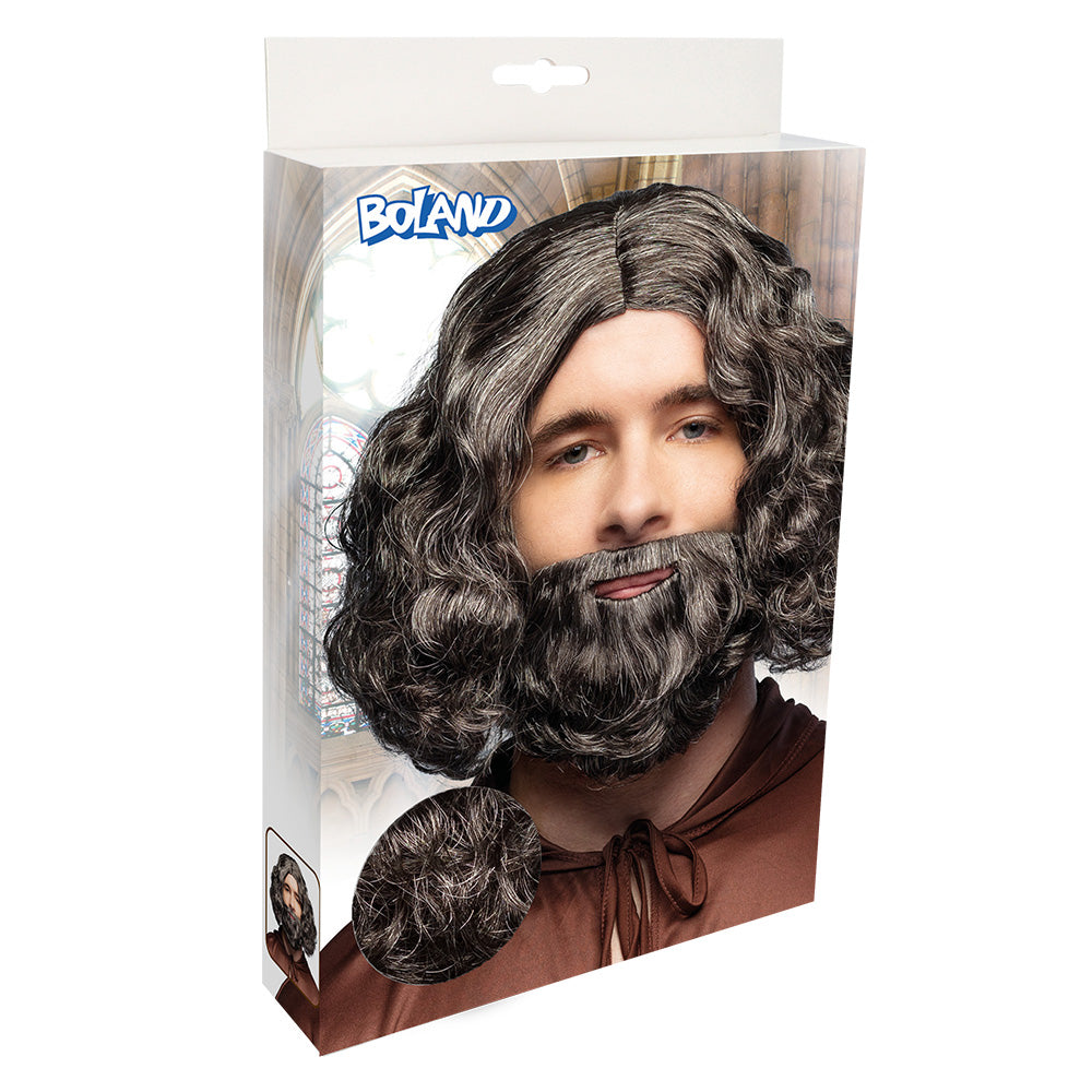 Perruque et Barbe Noire Longue - Déguisement Médiéval Adulte