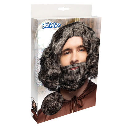 Perruque et Barbe Noire Longue - Déguisement Médiéval Adulte