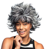 Perruque Courte Grise et Noire Années 80 - Cheveux Volumineux