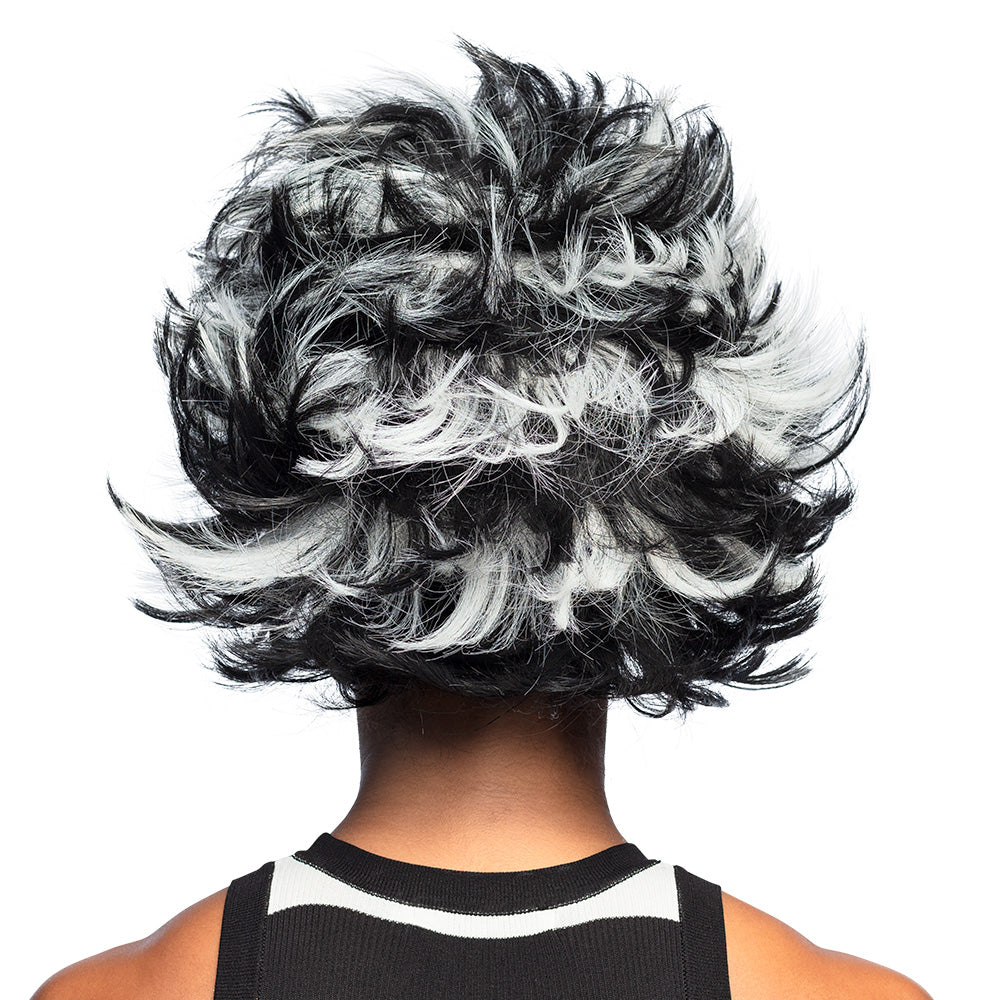 Perruque Courte Grise et Noire Années 80 - Cheveux Volumineux