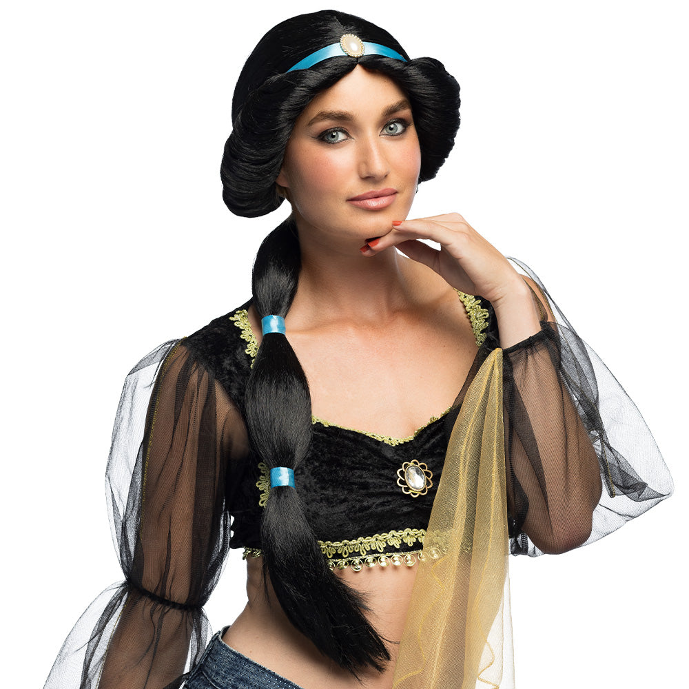 Perruque Princesse Jasmine Noire avec Accessoires - Déguisement Orient