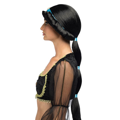 Perruque Princesse Jasmine Noire avec Accessoires - Déguisement Orient