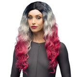 Perruque Longue Ondulée Ombré Noir Gris Rose - Déguisement Fantaisie