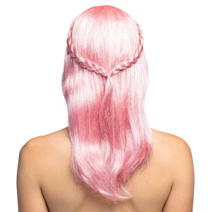 Perruque Longue Rose Pâle avec Tresse - Déguisement Fantaisie