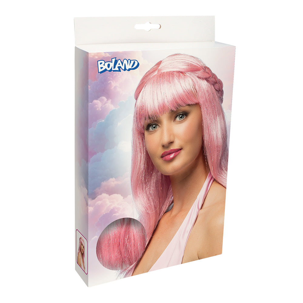 Perruque Longue Rose Pâle avec Tresse - Déguisement Fantaisie