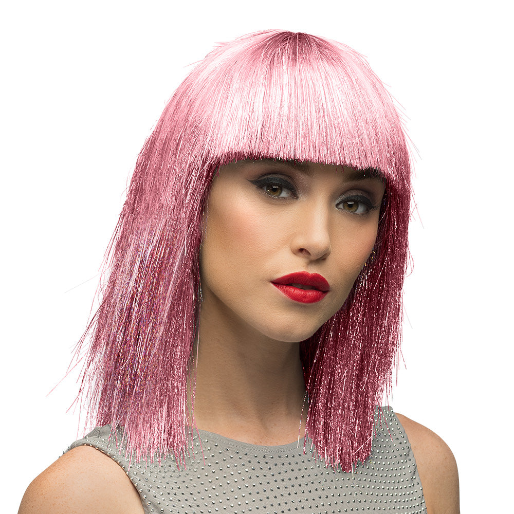 Perruque Rose Dégradée Longue Cheveux Lisses avec Frange