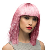 Perruque Rose Dégradée Longue Cheveux Lisses avec Frange